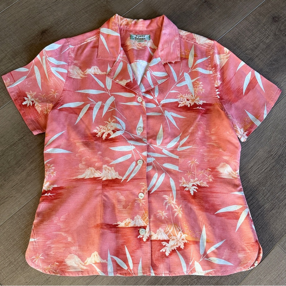 Tommy Bahama 100% Silk Floral Camp Shirt Short Sleeves Orange Vacation Resort - Picture 7 of 11